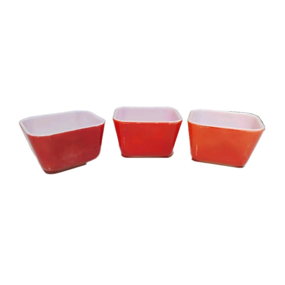 PYREX Glass RED 1.5 Cup REFRIGERATOR BOX 3 DISHES No‎ Lid 501 B